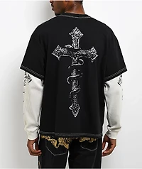 Ninth Hall Ruthless Black & Natural 2fer Long Sleeve T-Shirt