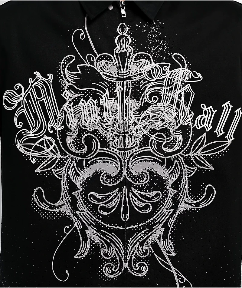 Ninth Hall Salvation Rhinestone Black Boxy Work Shirt