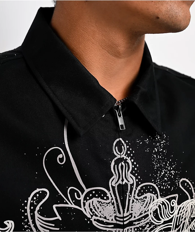 Ninth Hall Salvation Rhinestone Black Boxy Work Shirt