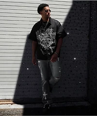 Ninth Hall Salvation Rhinestone Black Boxy Work Shirt