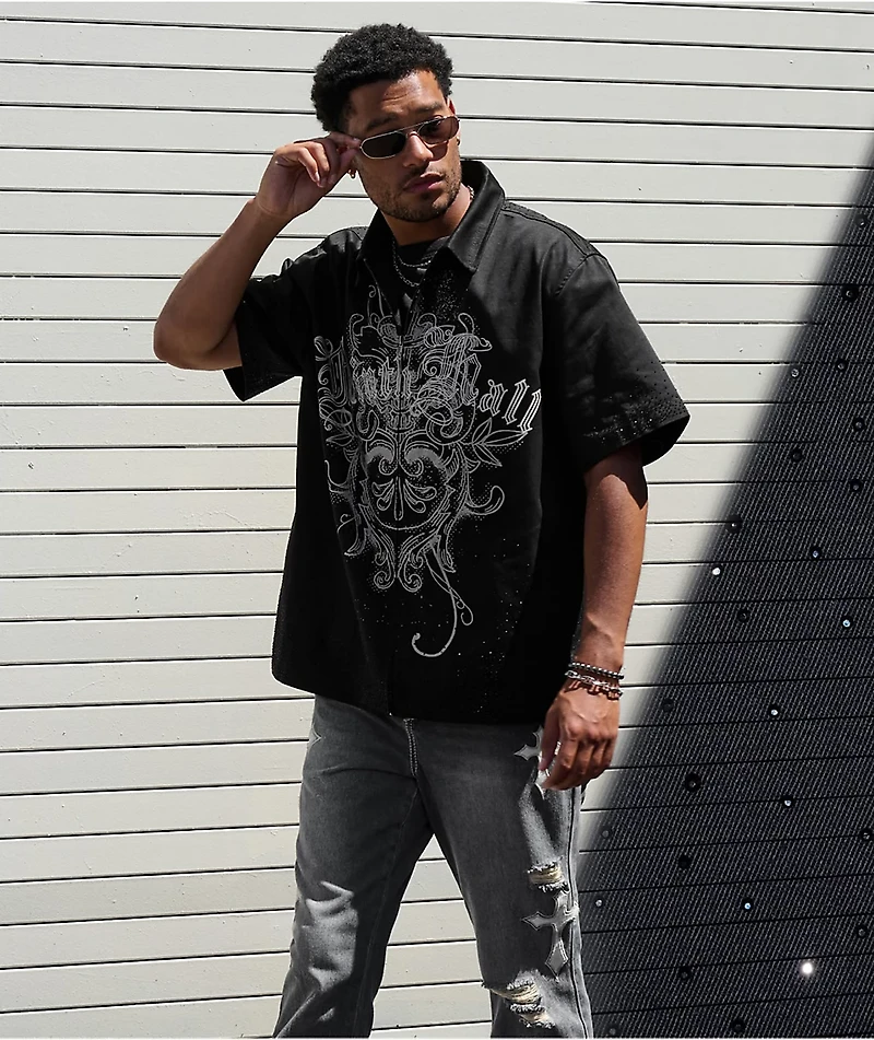Ninth Hall Salvation Rhinestone Black Boxy Work Shirt