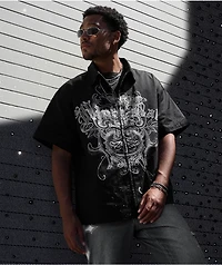 Ninth Hall Salvation Rhinestone Black Boxy Work Shirt