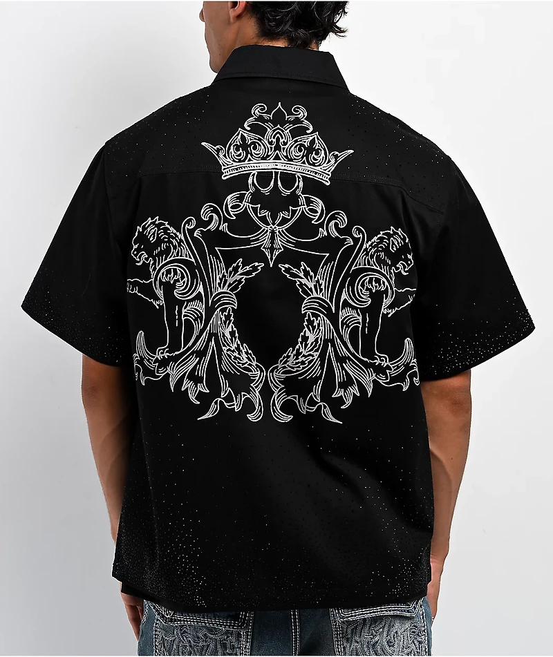 Ninth Hall Salvation Rhinestone Black Boxy Work Shirt