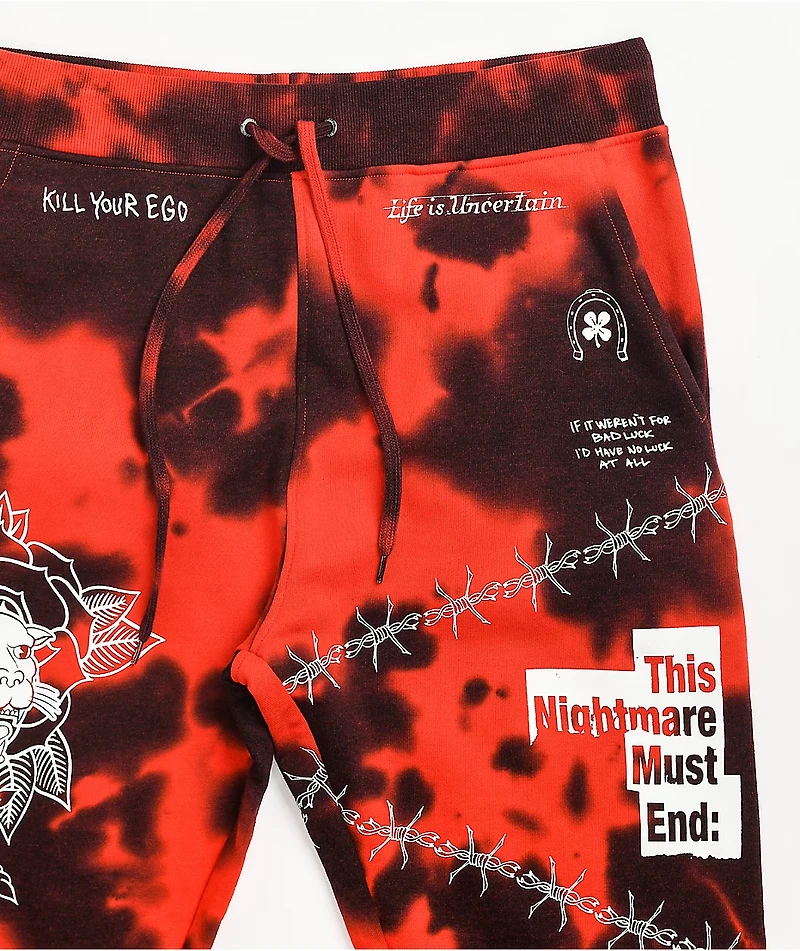 Ninth Hall Scribbles Red & Black Tie Dye Jogger Sweatpants