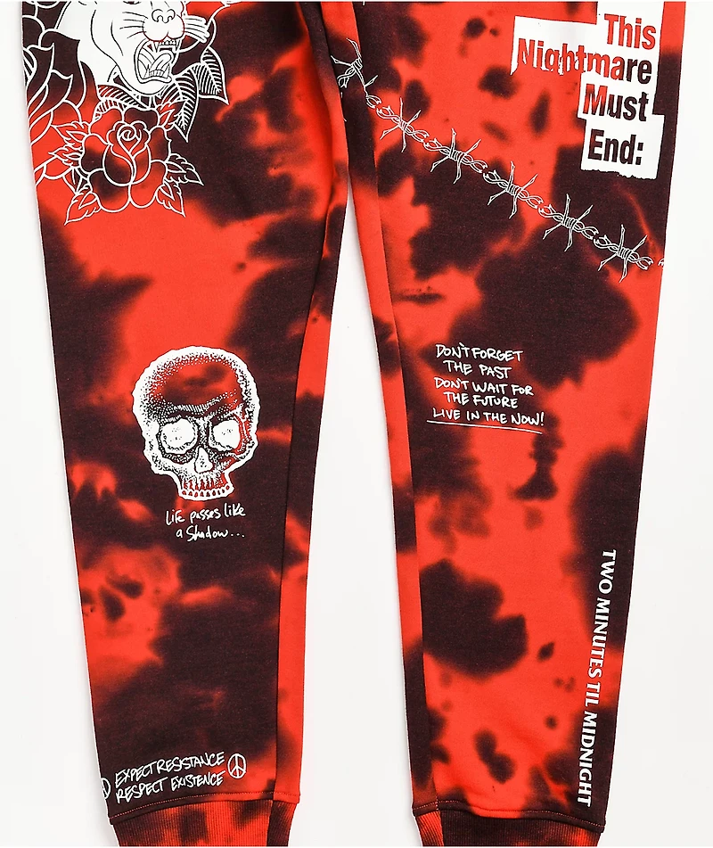 Ninth Hall Scribbles Red & Black Tie Dye Jogger Sweatpants