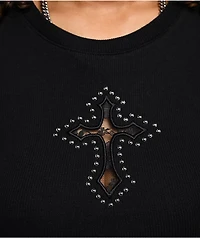 Ninth Hall Shawnie Cross Cutout Black Fitted Crop T-Shirt
