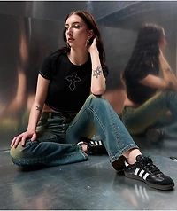 Ninth Hall Shawnie Cross Cutout Black Fitted Crop T-Shirt