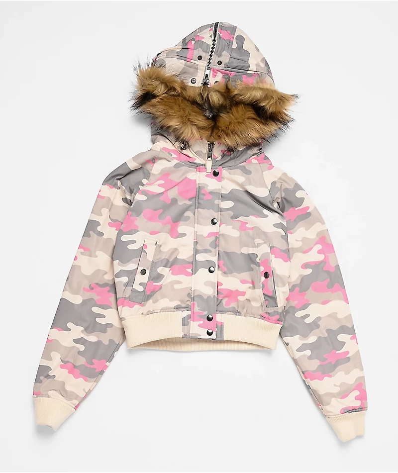 Ninth Hall Shayla Pink Camo Crop Zip Jacket