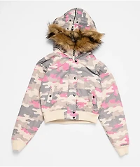 Ninth Hall Shayla Pink Camo Crop Zip Jacket