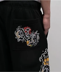 Ninth Hall Side Embroidered Black Oversized Sweatpants