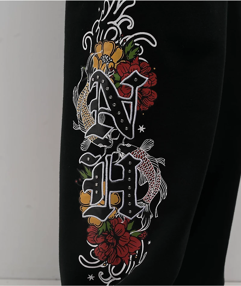 Ninth Hall Side Embroidered Black Oversized Sweatpants
