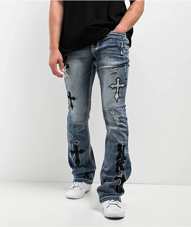 Ninth Hall Signal Crosses Light Blue Flared Jeans