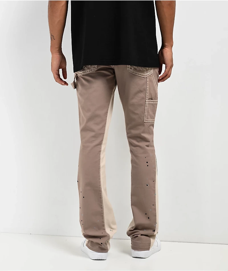 Ninth Hall Signal Stacked Painter Flare Taupe Grey Pants