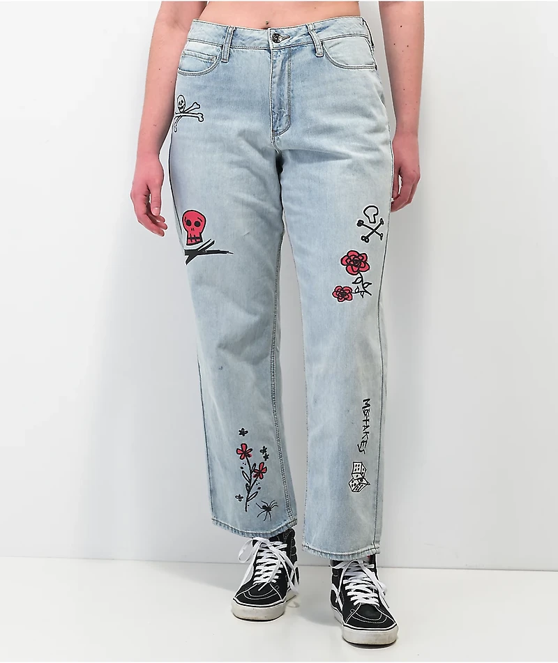 Ninth Hall Sire Printed Light Blue Denim Dad Jeans
