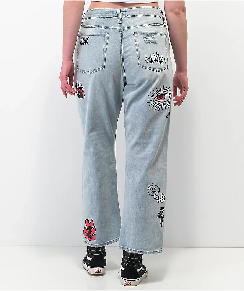 Ninth Hall Sire Printed Light Blue Denim Dad Jeans