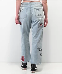Ninth Hall Sire Printed Light Blue Denim Dad Jeans