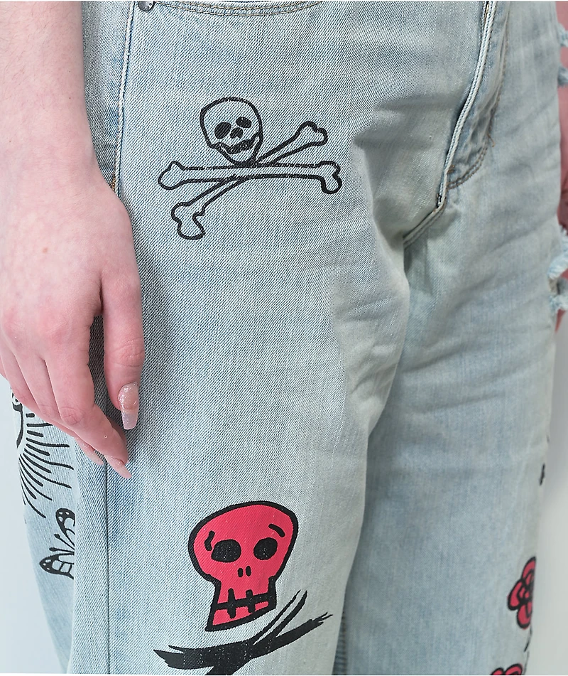 Ninth Hall Sire Printed Light Blue Denim Dad Jeans