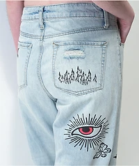 Ninth Hall Sire Printed Light Blue Denim Dad Jeans