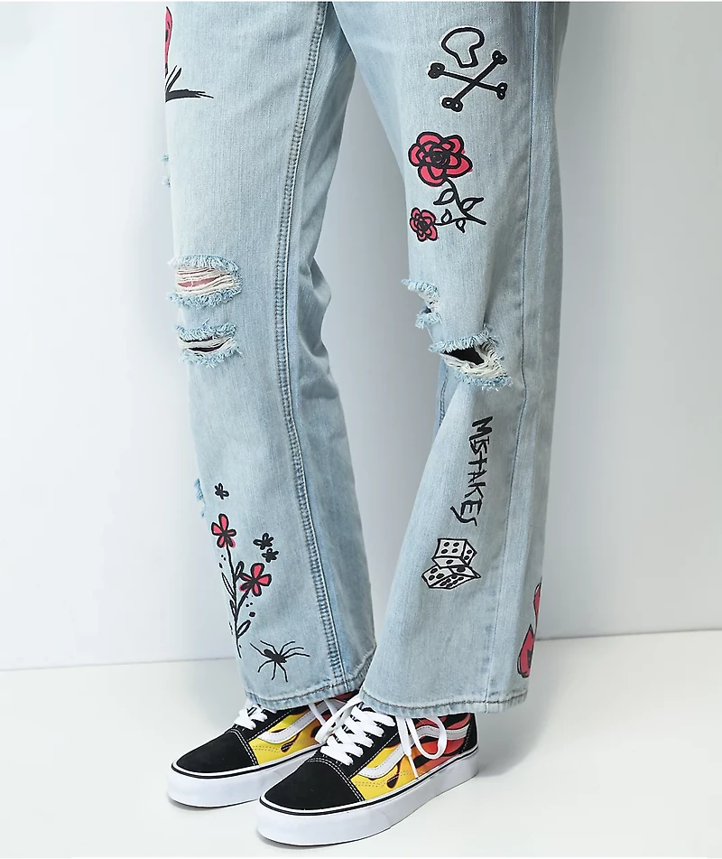 Ninth Hall Sire Printed Light Blue Denim Dad Jeans