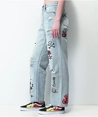 Ninth Hall Sire Printed Light Blue Denim Dad Jeans