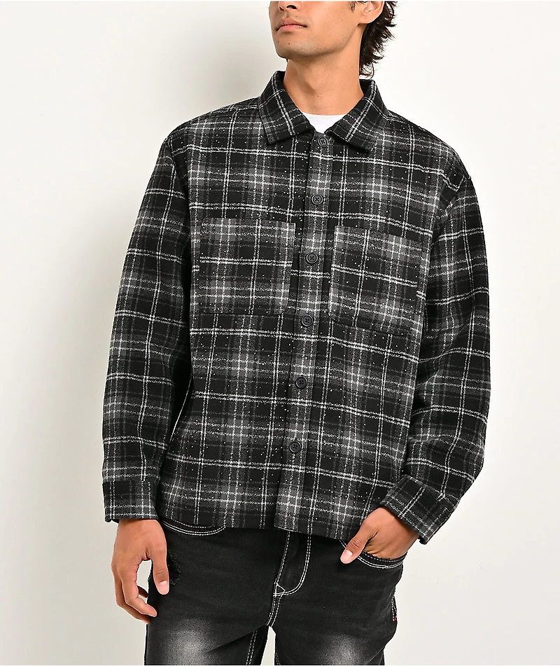 Ninth Hall Solitaire Rhinestone Black & Grey Flannel Shirt