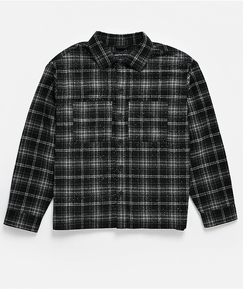 Ninth Hall Solitaire Rhinestone Black & Grey Flannel Shirt
