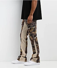 Ninth Hall Stacked Flare Beige Camo Cargo Pants