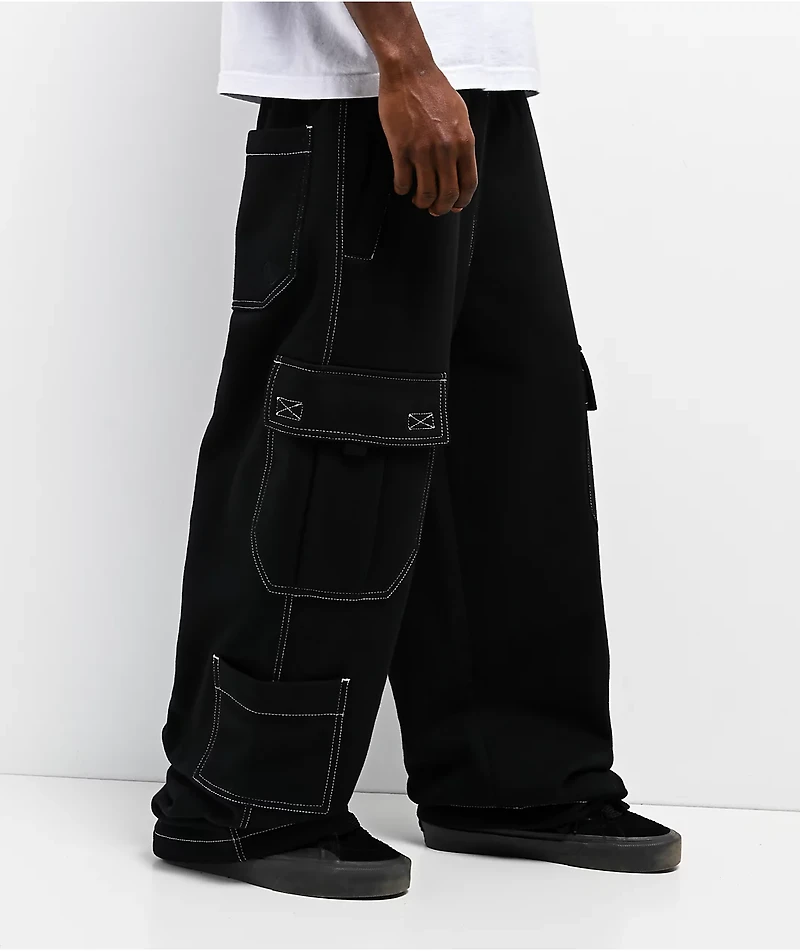 Ninth Hall Stash Black Baggy Cargo Sweatpants