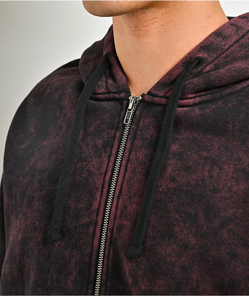 Ninth Hall Static Maroon Wash Zip Hoodie