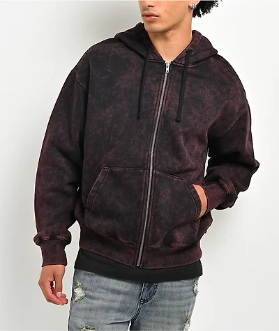 Ninth Hall Static Maroon Wash Zip Hoodie