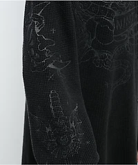 Ninth Hall Stencil Black Thermal Long Sleeve Button Up Shirt