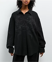 Ninth Hall Stencil Black Thermal Long Sleeve Button Up Shirt