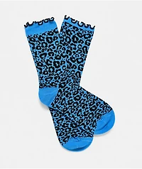 Ninth Hall Tamsin Leopard Blue Lettuce Edge Crew Socks