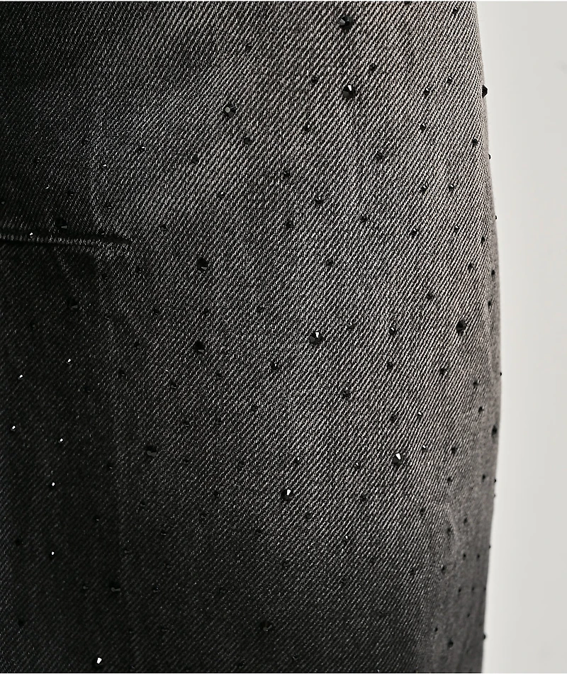 Ninth Hall Trina Rhinestone Black Wash Wide Leg Jeans