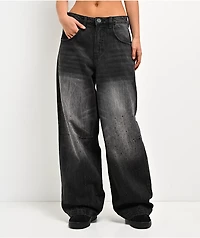 Ninth Hall Trina Rhinestone Black Wash Wide Leg Jeans