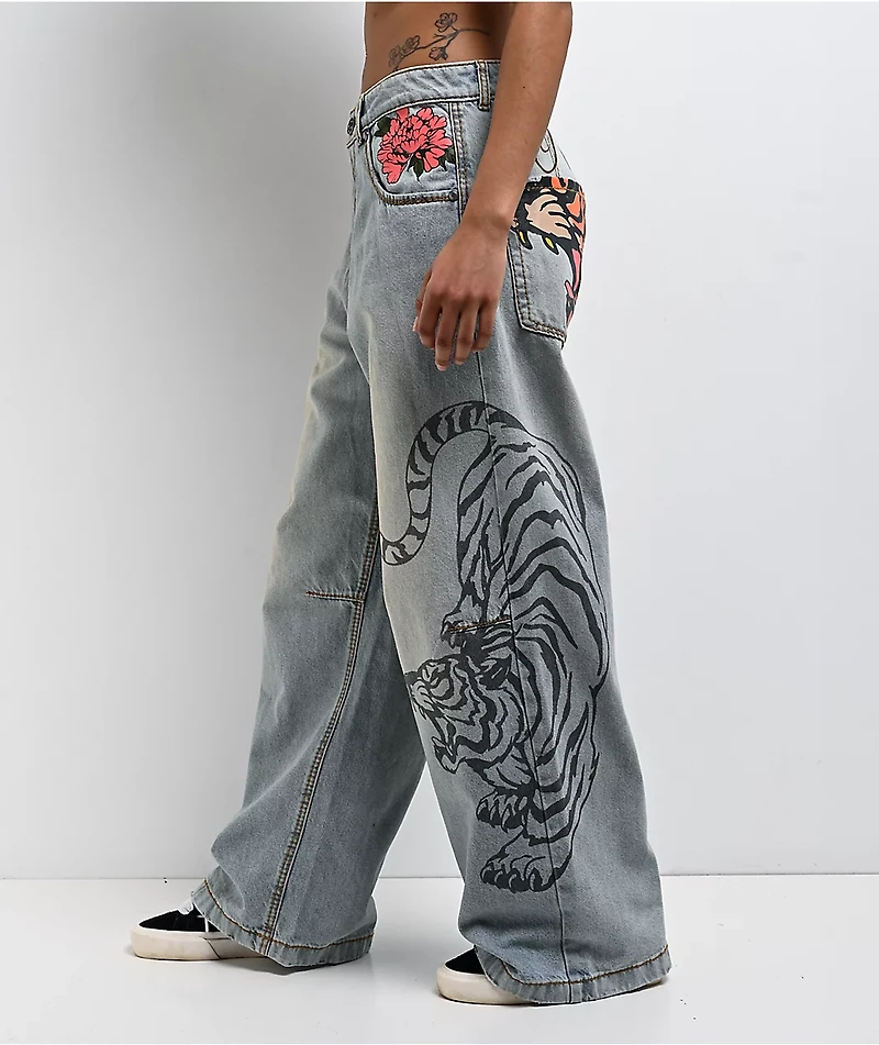Ninth Hall Tringa Growl Wide Leg Blue Wash Jeans