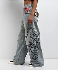 Ninth Hall Tringa Growl Wide Leg Blue Wash Jeans
