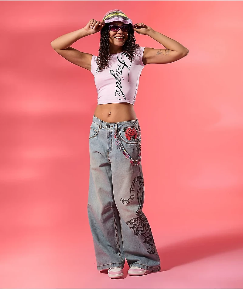 Ninth Hall Tringa Growl Wide Leg Blue Wash Jeans