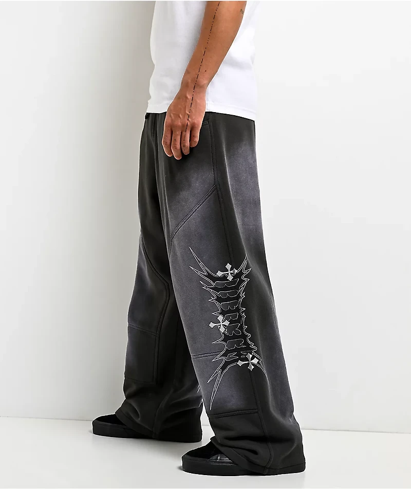 Ninth Hall Tucked Double Knee Grey Wash Baggy Sweatpants
