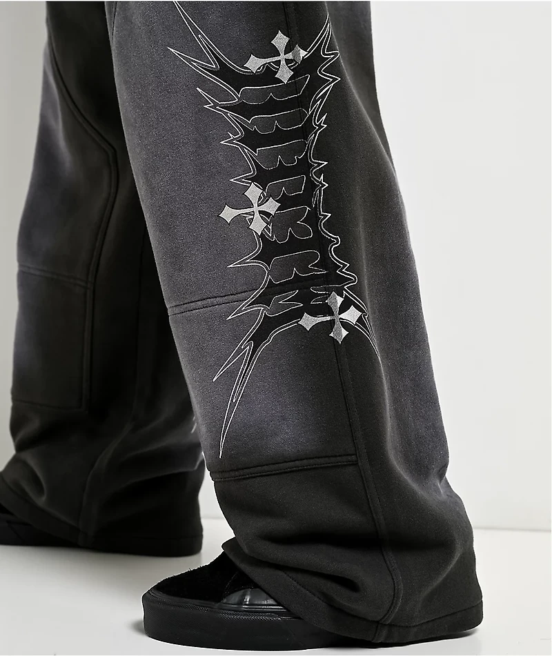 Ninth Hall Tucked Double Knee Grey Wash Baggy Sweatpants