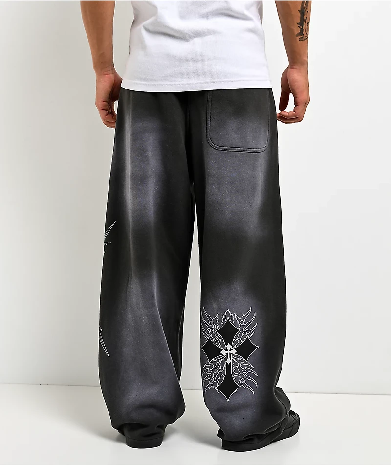 Ninth Hall Tucked Double Knee Grey Wash Baggy Sweatpants