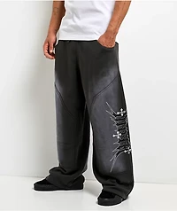 Ninth Hall Tucked Double Knee Grey Wash Baggy Sweatpants