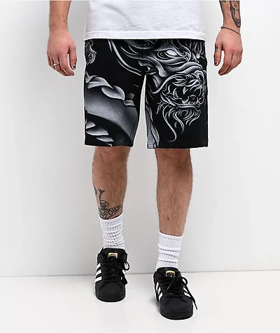 Ninth Hall Waylay Dragon Black Raw Denim Shorts