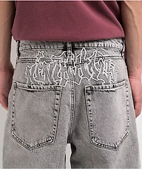 Ninth Hall Waylay Embroidered Grey Wash Denim Shorts