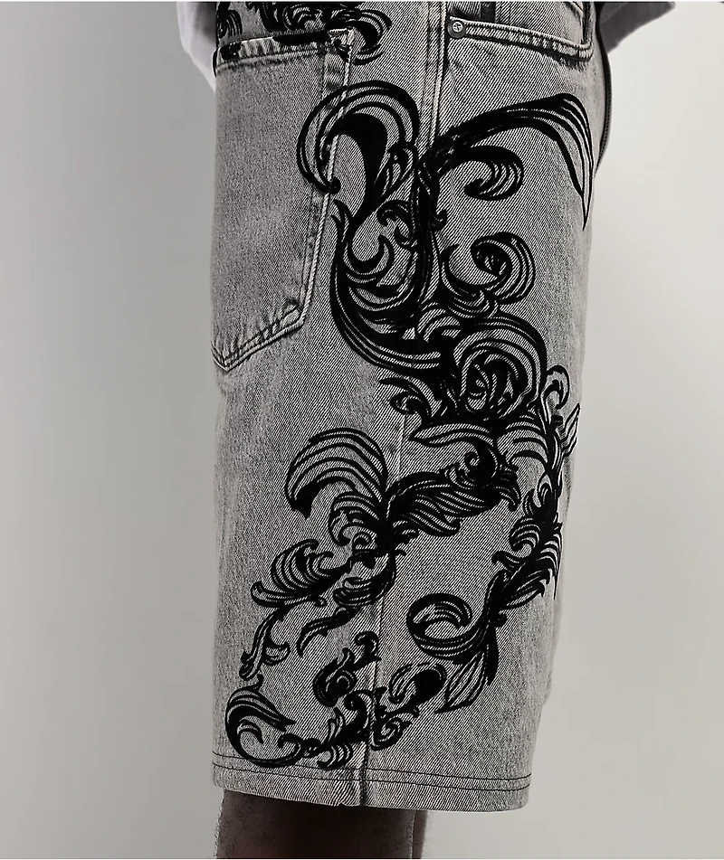 Ninth Hall Waylay Tussle Grey Wash Denim Shorts