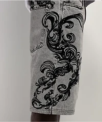 Ninth Hall Waylay Tussle Grey Wash Denim Shorts