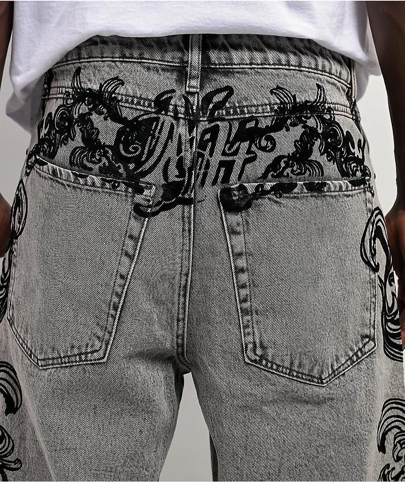 Ninth Hall Waylay Tussle Grey Wash Denim Shorts