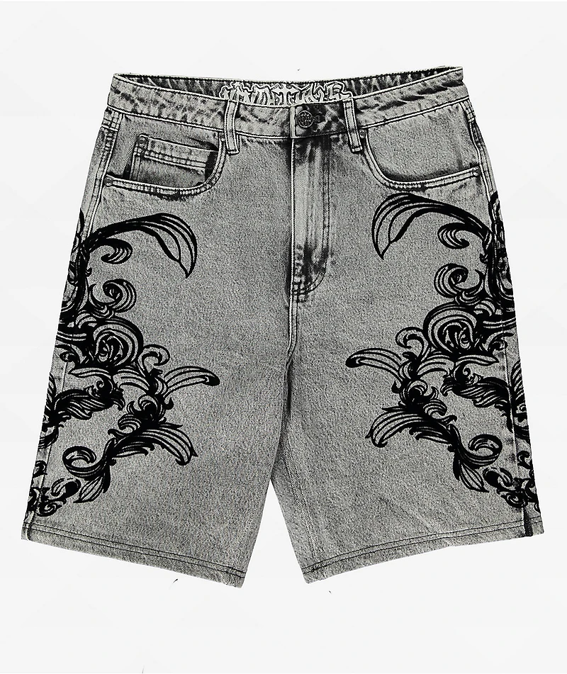 Ninth Hall Waylay Tussle Grey Wash Denim Shorts