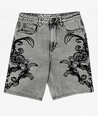 Ninth Hall Waylay Tussle Grey Wash Denim Shorts