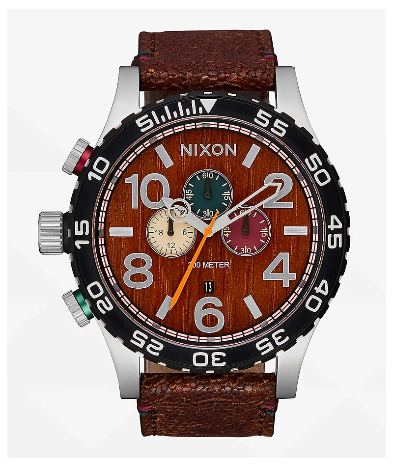 Nixon 51-30 Chrono Leather Silver, Rosewood & Chocolate Analog Watch
